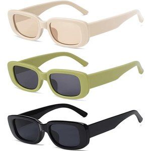 3 Pack Women’s Rectangle Sunglasses Retro Trendy Square Vintage Glasses Pack 90s